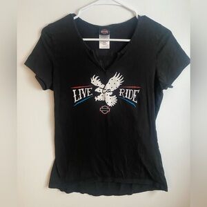 Harley Davidson y2k womens v neck tee 2000s motorcycle punk